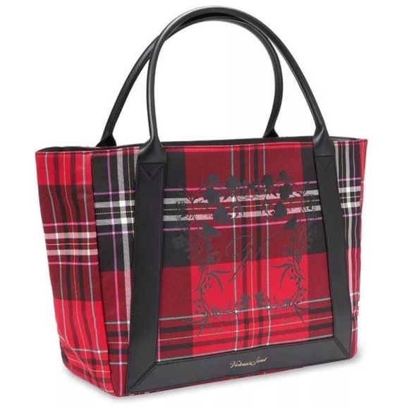 VICTORIA’S SECRET • Red Plaid Logo Festive Holiday Tote Purse Shoulder Bag - Picture 3 of 5